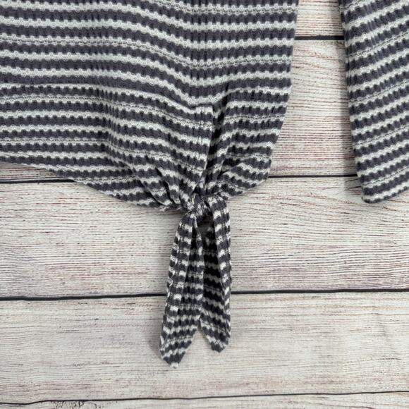 Lucky Brand‎ Striped Scoop Neck Tie Side Knit Top Women's Size Medium Gray/White - Picture 6 of 11